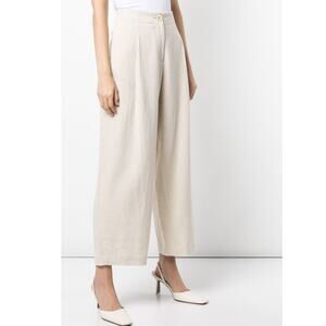 Rosetta Getty Cropped Linen Blend Pants Beige 8 Minimalist Wide Leg Quiet Luxury